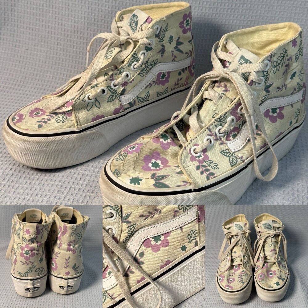 Vans Sk8-Hi Tapered Stackform Womens Sz 7 White Pastel Floral Platform Sneaker